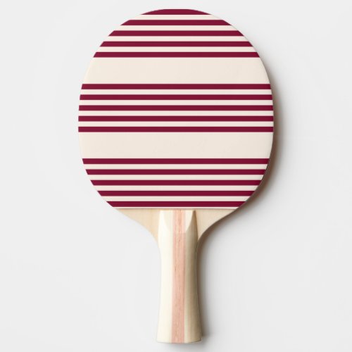 Burgundy red and beige five stripe pattern ping pong paddle