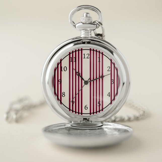 Burgundy red and beige five stripe pattern pocket watch (Inside)