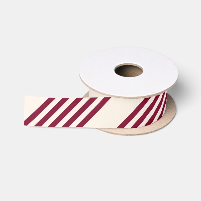 Burgundy red and beige five stripe pattern satin ribbon (Spool)