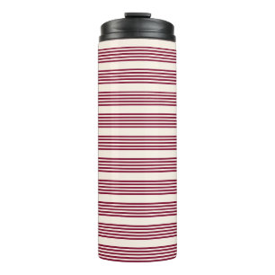 Burgundy red and beige five stripe pattern thermal tumbler