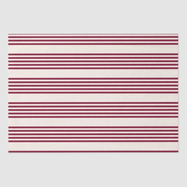 Burgundy red and beige five stripe pattern tissue paper (Front)