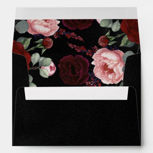 Burgundy Red and Black Floral Wedding Envelope