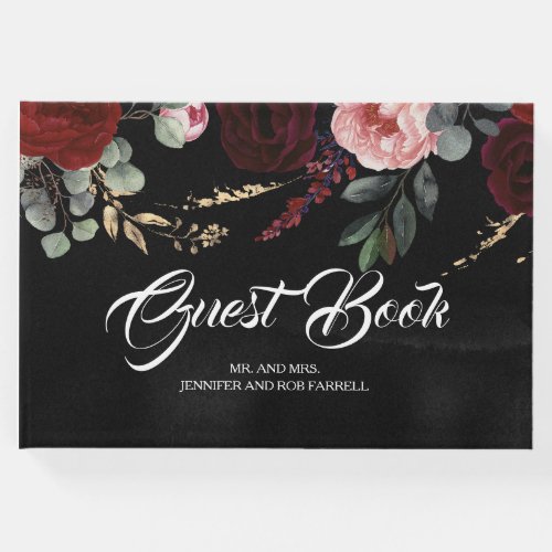 Burgundy Red and Black Floral Wedding Guest Book