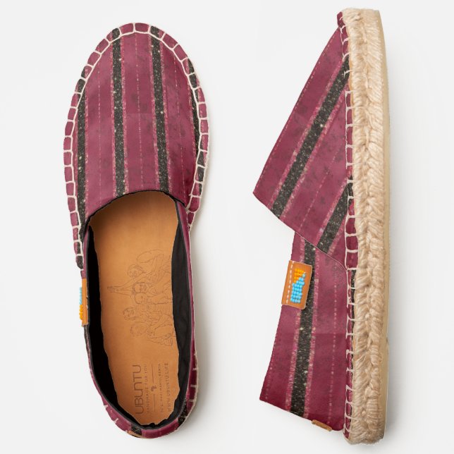 Burgundy red and black striped faux glitter espadrilles (Side)
