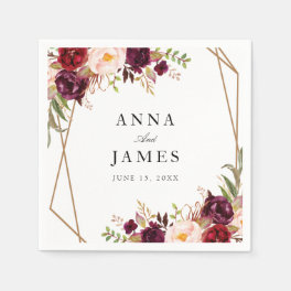 burgundy red and blush floral geometric napkins