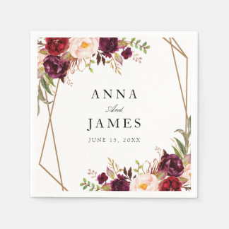 burgundy red and blush floral geometric napkins