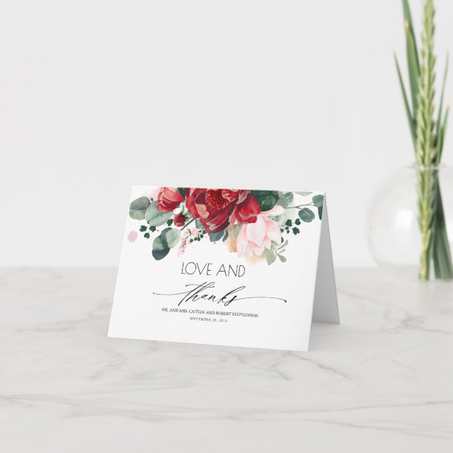 Burgundy Red and Blush Floral Thank You (Front)