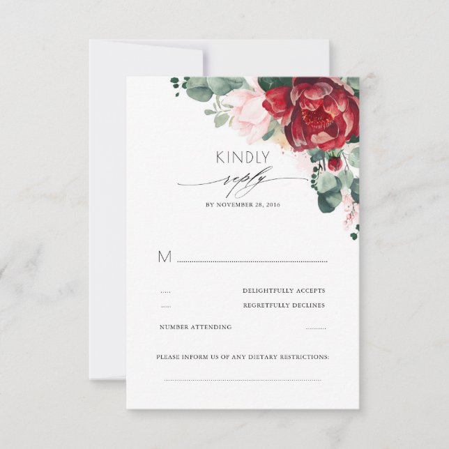 Burgundy Red and Blush Pink Elegant RSVP Card (Front)