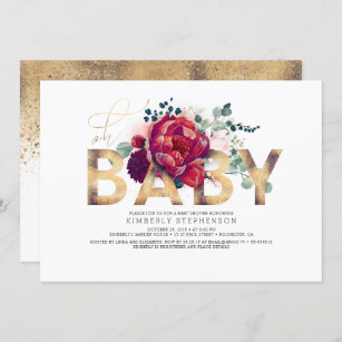 Burgundy Red and Blush Pink Floral Baby Shower Invitation