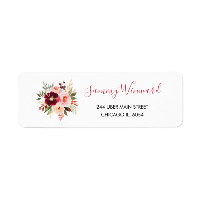 Burgundy Red and Blush Pink Floral Bridal Shower Label | Zazzle