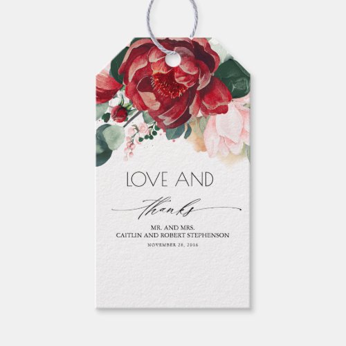 Burgundy Red and Blush Pink Floral Vibrant Gift Tags