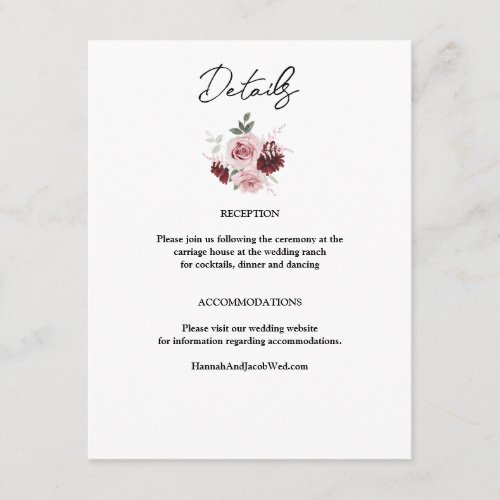 Burgundy Red and Blush Pink Floral Wedding Enclosure Card