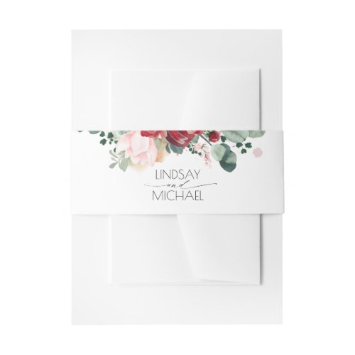 Burgundy Red and Blush Pink Floral Wedding Invitation Belly Band