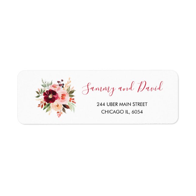 Burgundy Red and Blush Pink Floral Wedding Label (Front)