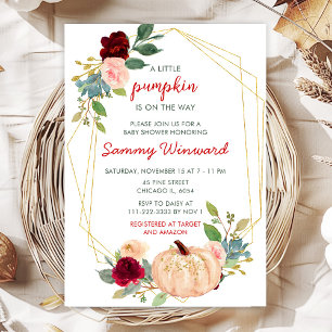 Burgundy Red and Blush Pumpkins Baby Shower Invitation