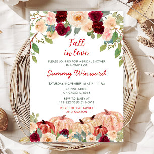 Burgundy Red and Blush Pumpkins Bridal Shower Invitation