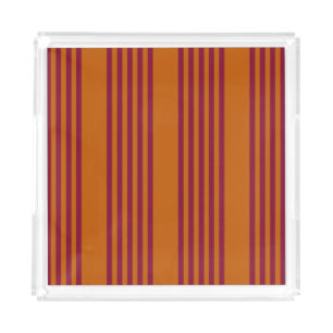 Burgundy red and burnt orange five stripe pattern. acrylic tray