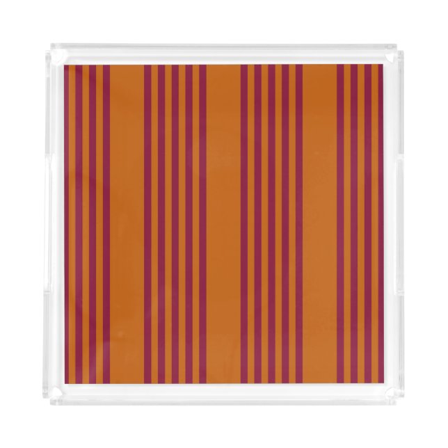 Burgundy red and burnt orange five stripe pattern. acrylic tray (Front)
