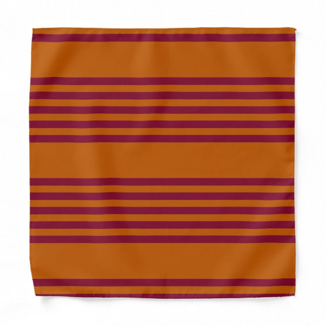 Burgundy red and burnt orange five stripe pattern. bandana (Front)