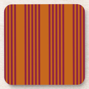 Burgundy red and burnt orange five stripe pattern. beverage coaster
