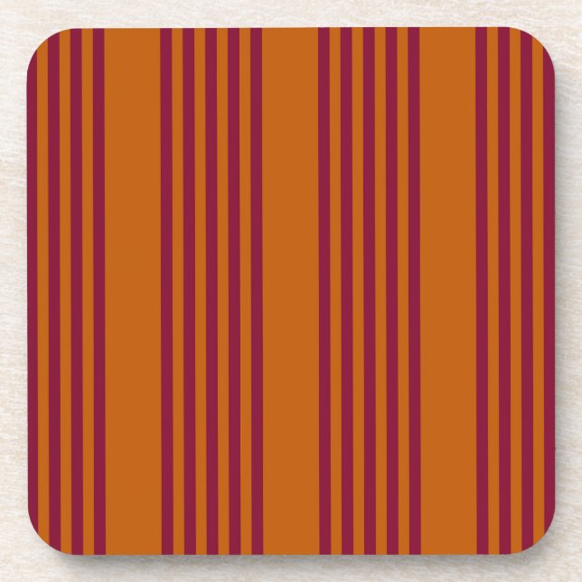 Burgundy red and burnt orange five stripe pattern. beverage coaster (Front)