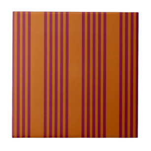 Burgundy red and burnt orange five stripe pattern. ceramic tile