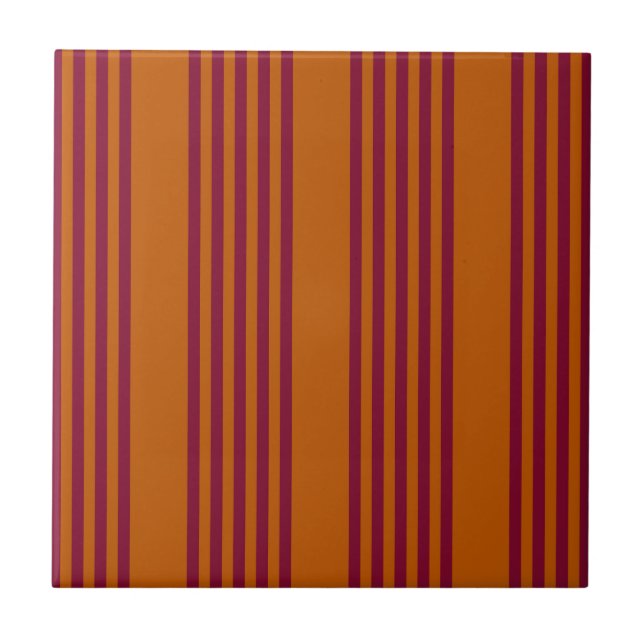 Burgundy red and burnt orange five stripe pattern. ceramic tile (Front)