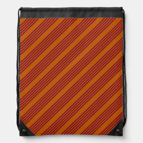 Burgundy red and burnt orange five stripe pattern drawstring bag