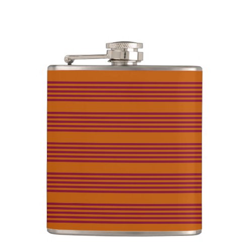 Burgundy red and burnt orange five stripe pattern flask