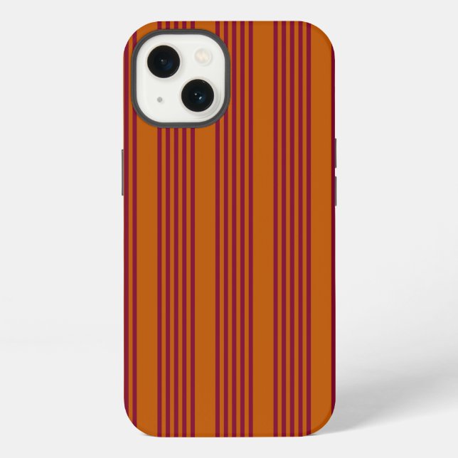 Burgundy red and burnt orange five stripe pattern. iphone case (Back)