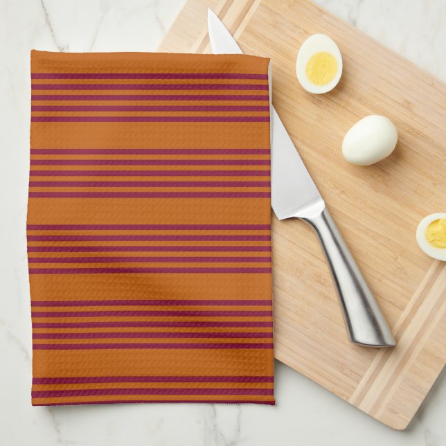 Burgundy red and burnt orange five stripe pattern. kitchen towel (Quarter Fold)