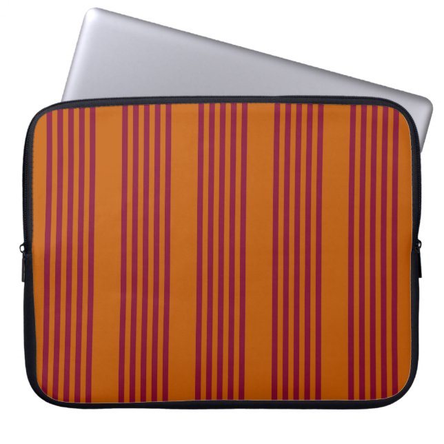 Burgundy red and burnt orange five stripe pattern. laptop sleeve (Front)