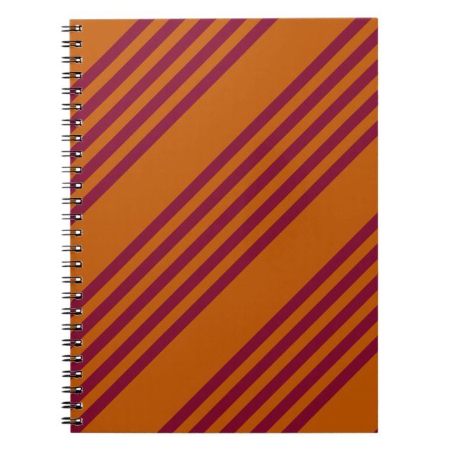 Burgundy red and burnt orange five stripe pattern. notebook (Front)