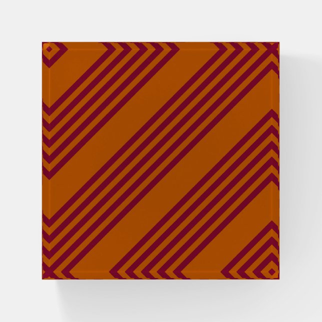 Burgundy red and burnt orange five stripe pattern. paperweight (Front)