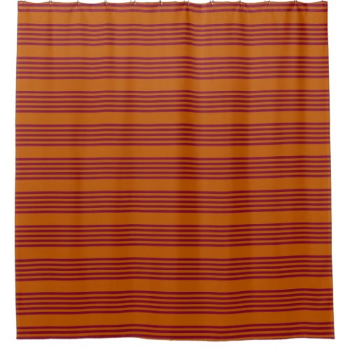 Burgundy red and burnt orange five stripe pattern shower curtain