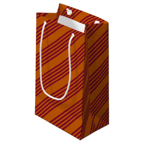 Burgundy red and burnt orange five stripe pattern small gift bag