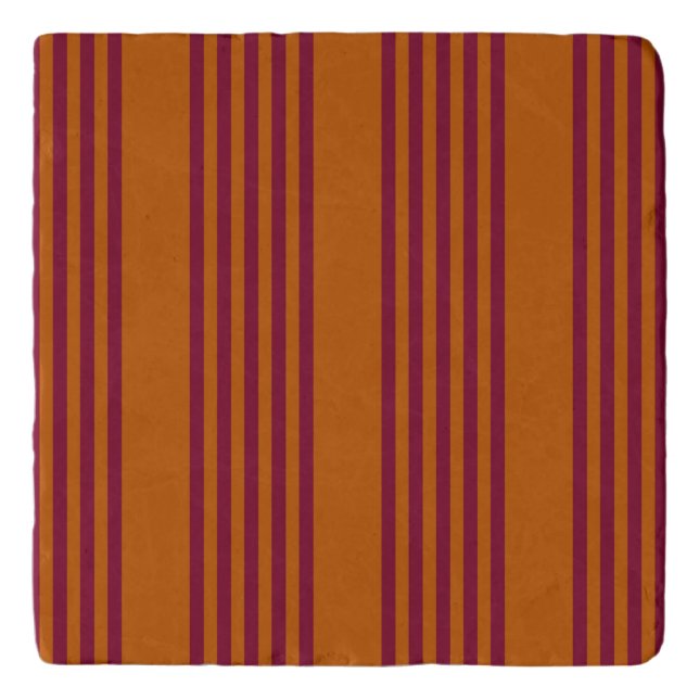 Burgundy red and burnt orange five stripe pattern. trivet (Front)