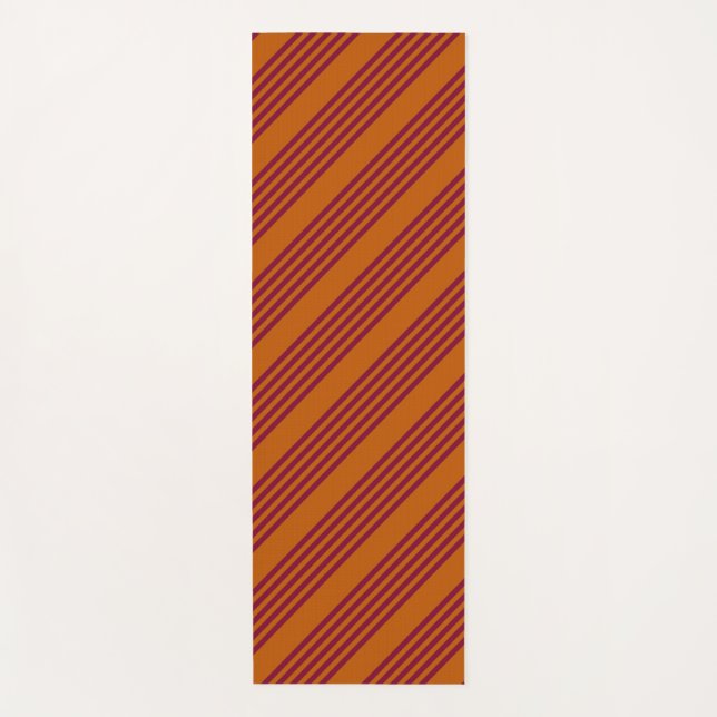 Burgundy red and burnt orange five stripe pattern. yoga mat (Front)