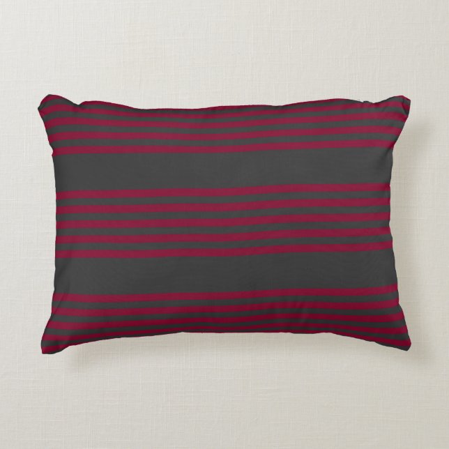 Burgundy red and charcoal five stripe pattern accent pillow (Front)