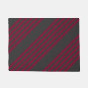 Burgundy red and charcoal five stripe pattern doormat