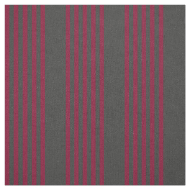 Burgundy red and charcoal five stripe pattern fabric (Swatch)