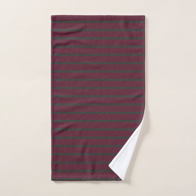 Burgundy red and charcoal five stripe pattern hand towel  (Hand Towel)