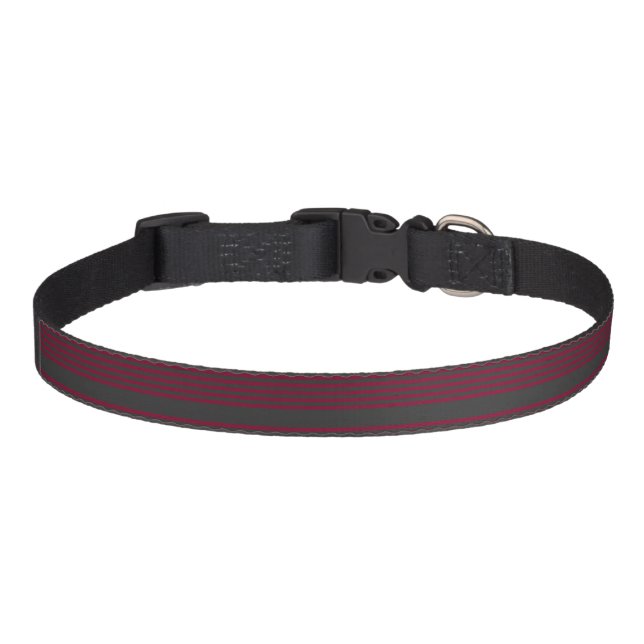 Burgundy red and charcoal five stripe pattern pet collar (Front)