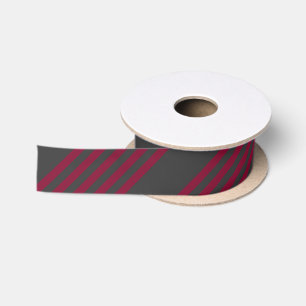 Burgundy red and charcoal five stripe pattern satin ribbon
