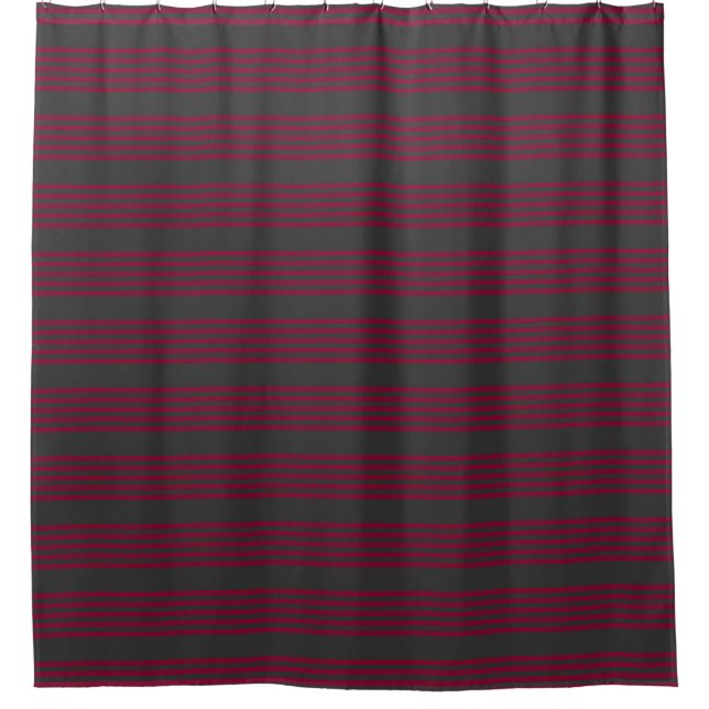Burgundy red and charcoal five stripe pattern shower curtain (Front)