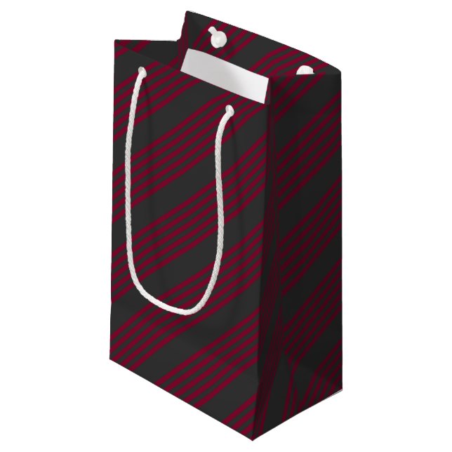 Burgundy red and charcoal five stripe pattern small gift bag (Front Angled)