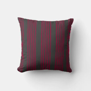 Burgundy red and charcoal five stripe pattern throw pillow
