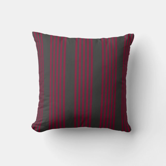 Burgundy red and charcoal five stripe pattern throw pillow (Front)