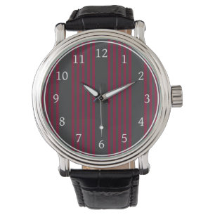Burgundy red and charcoal five stripe pattern watch