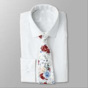Burgundy Red and Dusty Blue Wedding Neck Tie